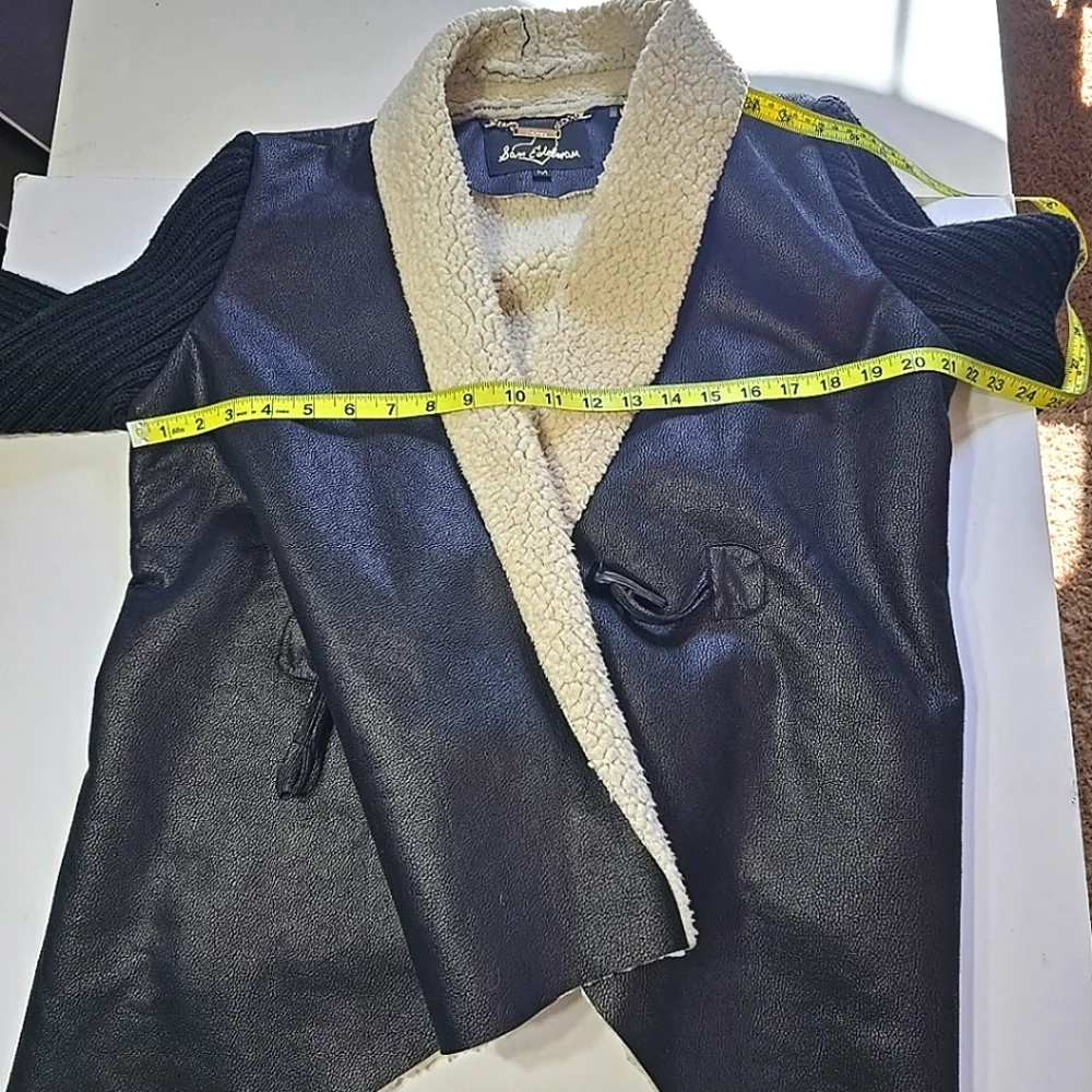 Sam Edelman Black Joya Faux Leather Sherpa Lined Toggle Open Jacket Size M - Picture 10 of 10